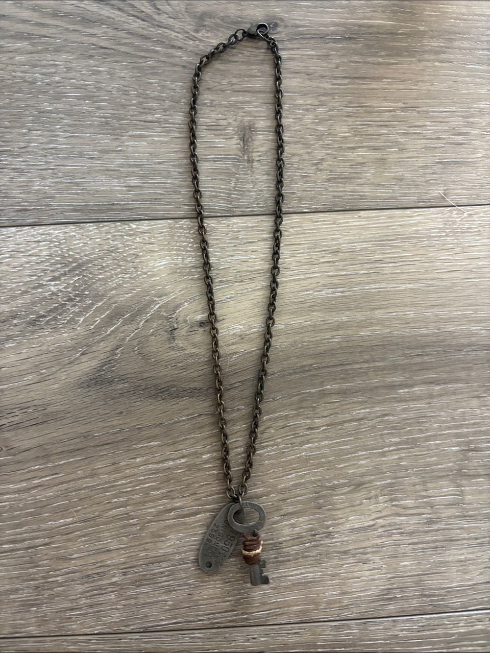 9” Brass Key Charm Necklace in Brown